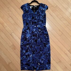 Maggy London Navy and Black Floral Midi Dress